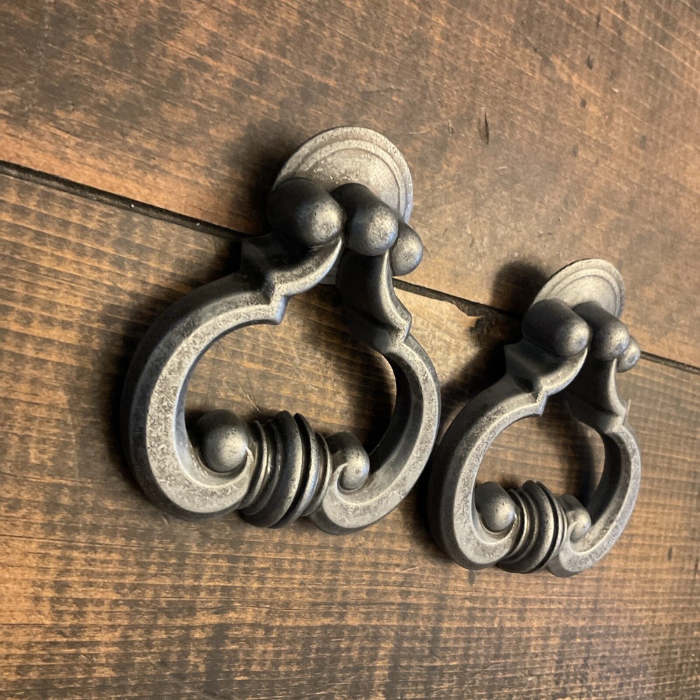 2 Antique Silver Pewter Look Drawer Pull Door Knocker Style handle