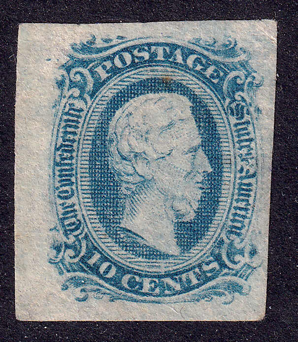 US Scott Confederate 11, 1863 Davis, 10c milky blue, UNUSED NG