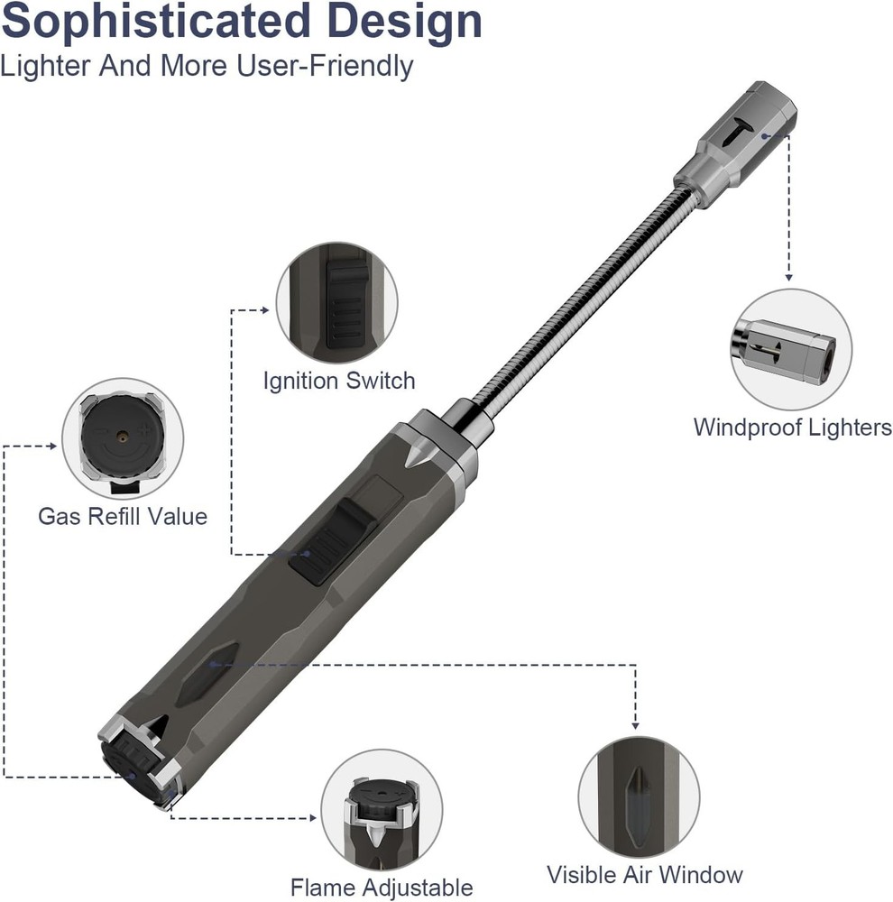Long Grill Lighter,Refillable Butane,Windproof Flexible with Visual Fuel Wind...
