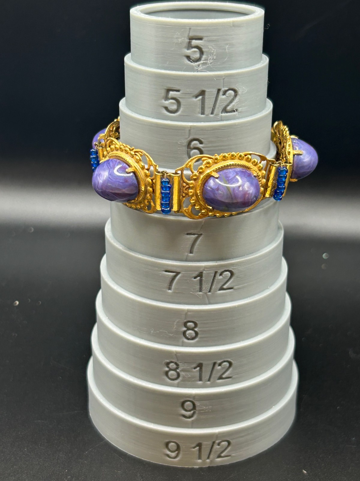 VINTAGE MIRIAM HASKELL PURPLE STONE BRACELET COBALT ACCENT GOLD TONE - SIGNED