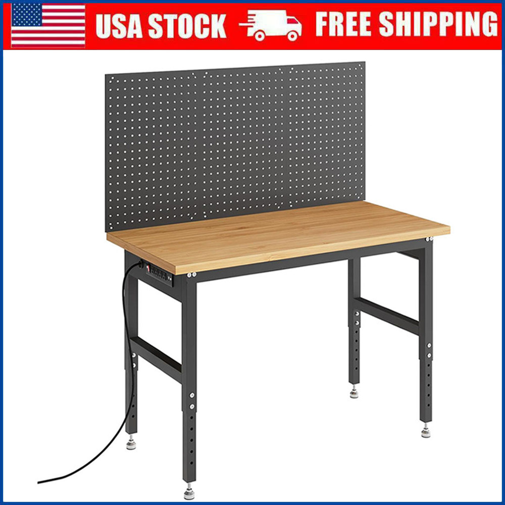 48'' Adjustable Workbench Heavy Duty with Pegboard Wall For Garage & Workshop