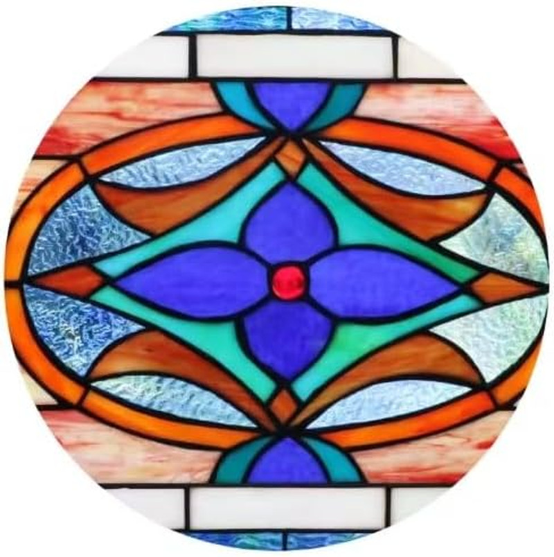 Extra Large Blue Victorian Stained Glass Transom Window Panel 30" X 12