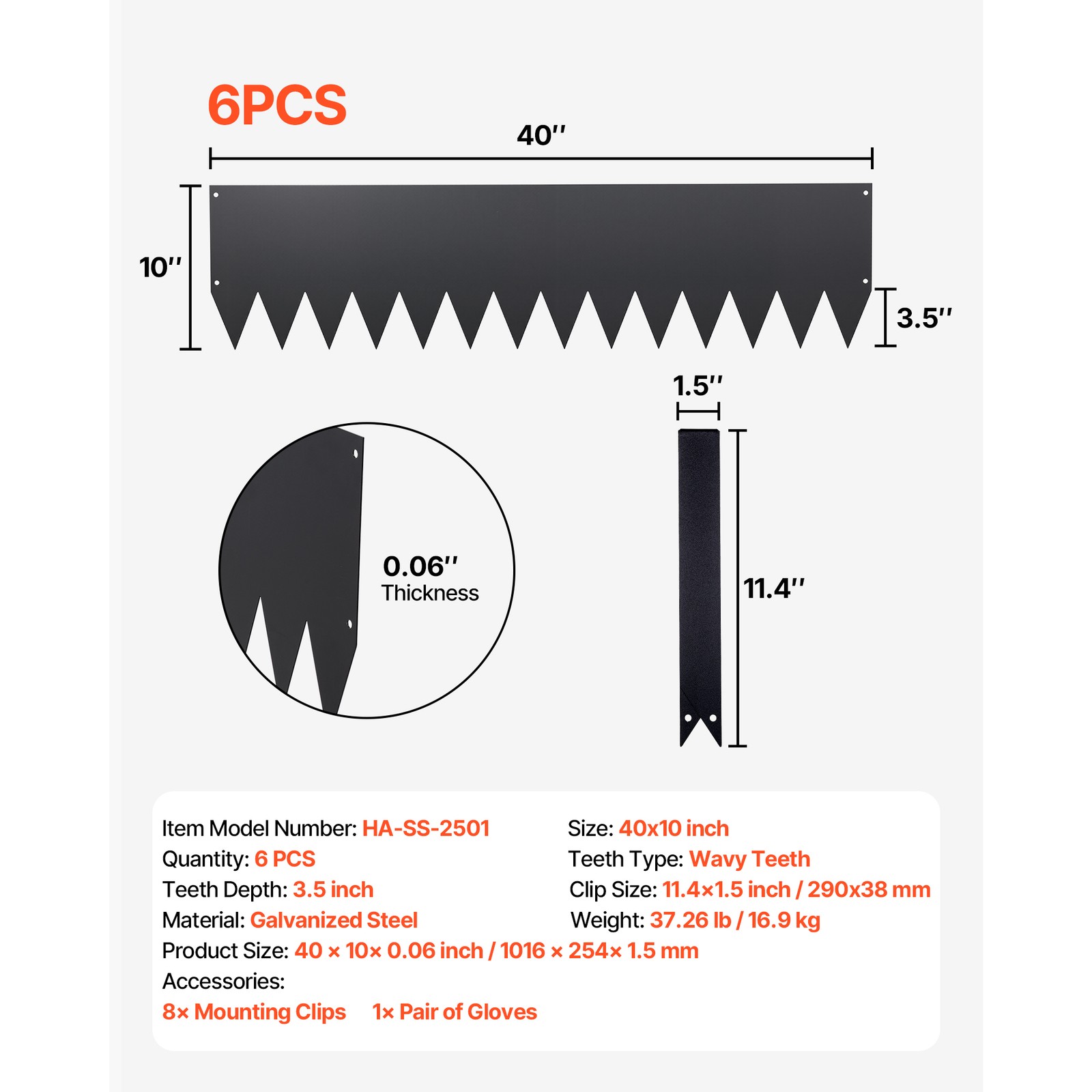 Uimoso Galvanized Steel Landscape Edging 40 x10 in Metal Garden Border, Set of 6