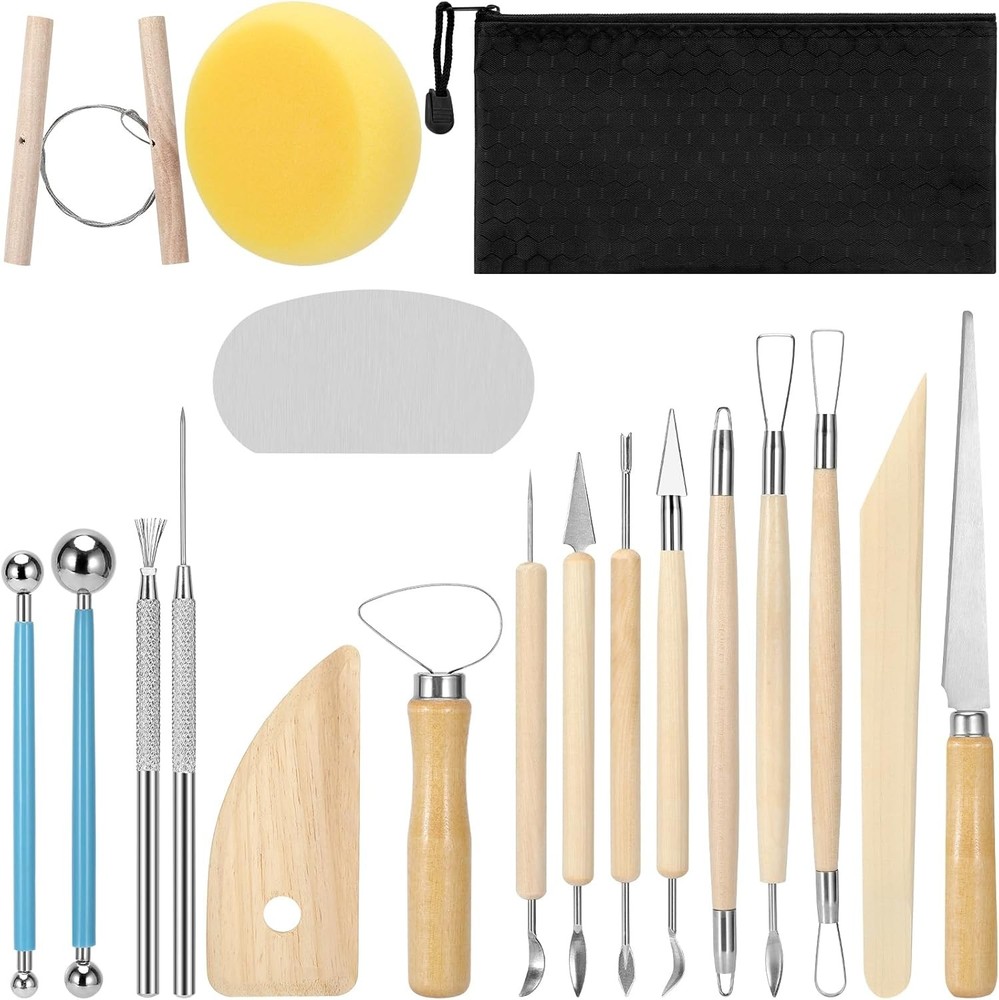 18PCS Clay Sculpting Tools, Basic Clay Pottery Carving Tool Kit with Wooden