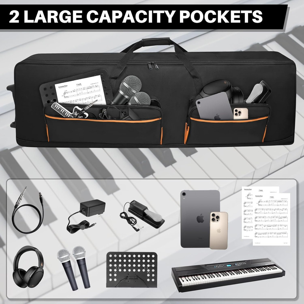 88-Key Keyboard Case with Wheels & Adjustable Shoulder Straps– Padded Rolling Gi