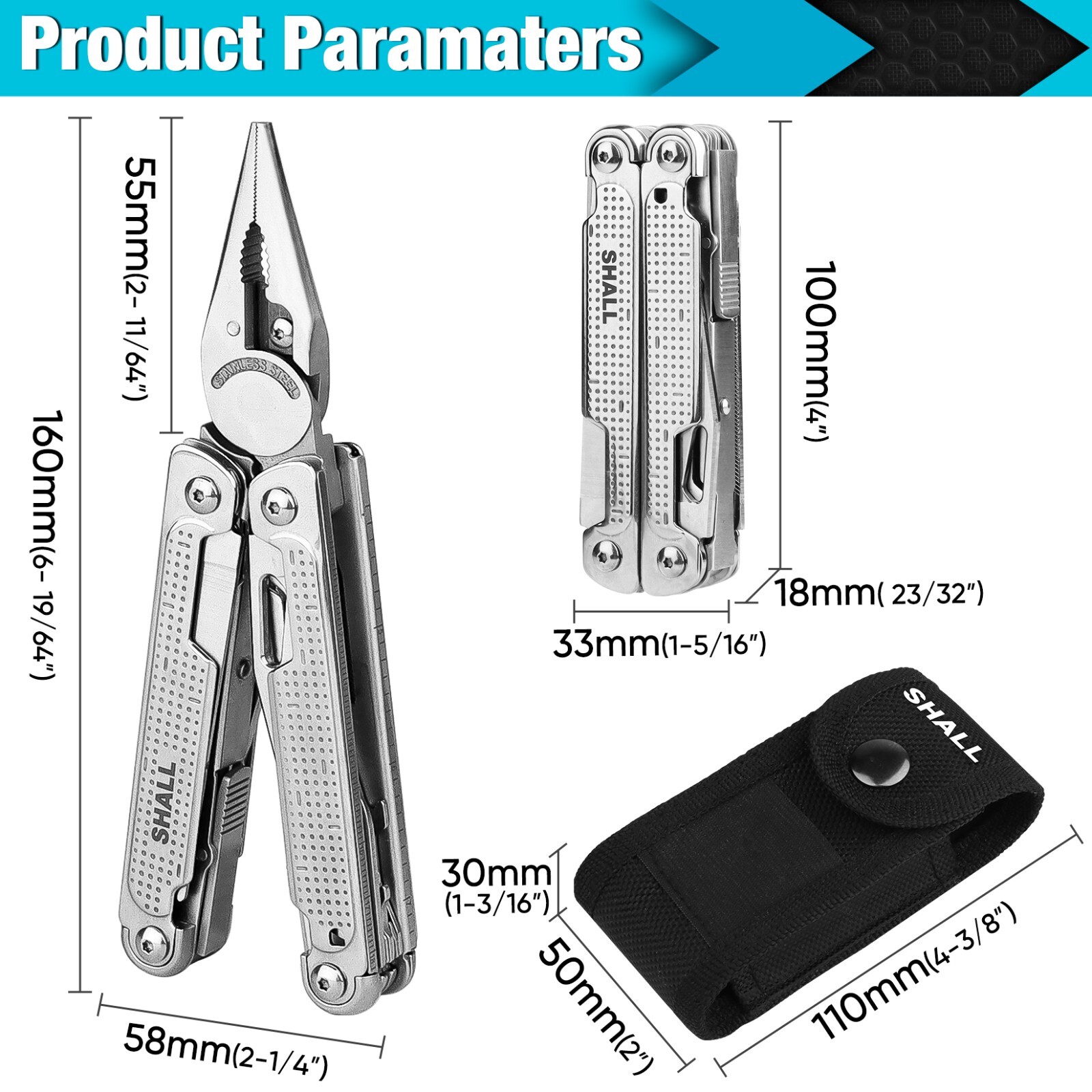 SHALL 18in1 Multitool Pliers,Multi Tool,Stainless Steel Multi-tool Pocket Knife