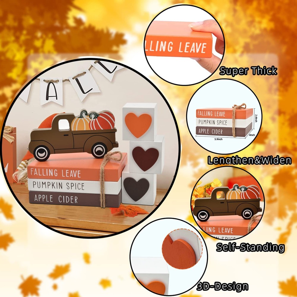 Fall Tiered Tray Decor - Thanksgiving Decorations for Home - 3 Double Sided F...