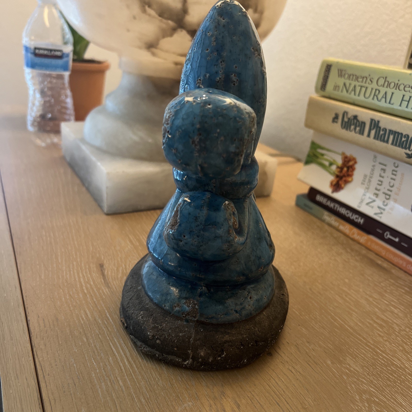 8” Blue Glazed Concrete Fleur-de-Lis Statue