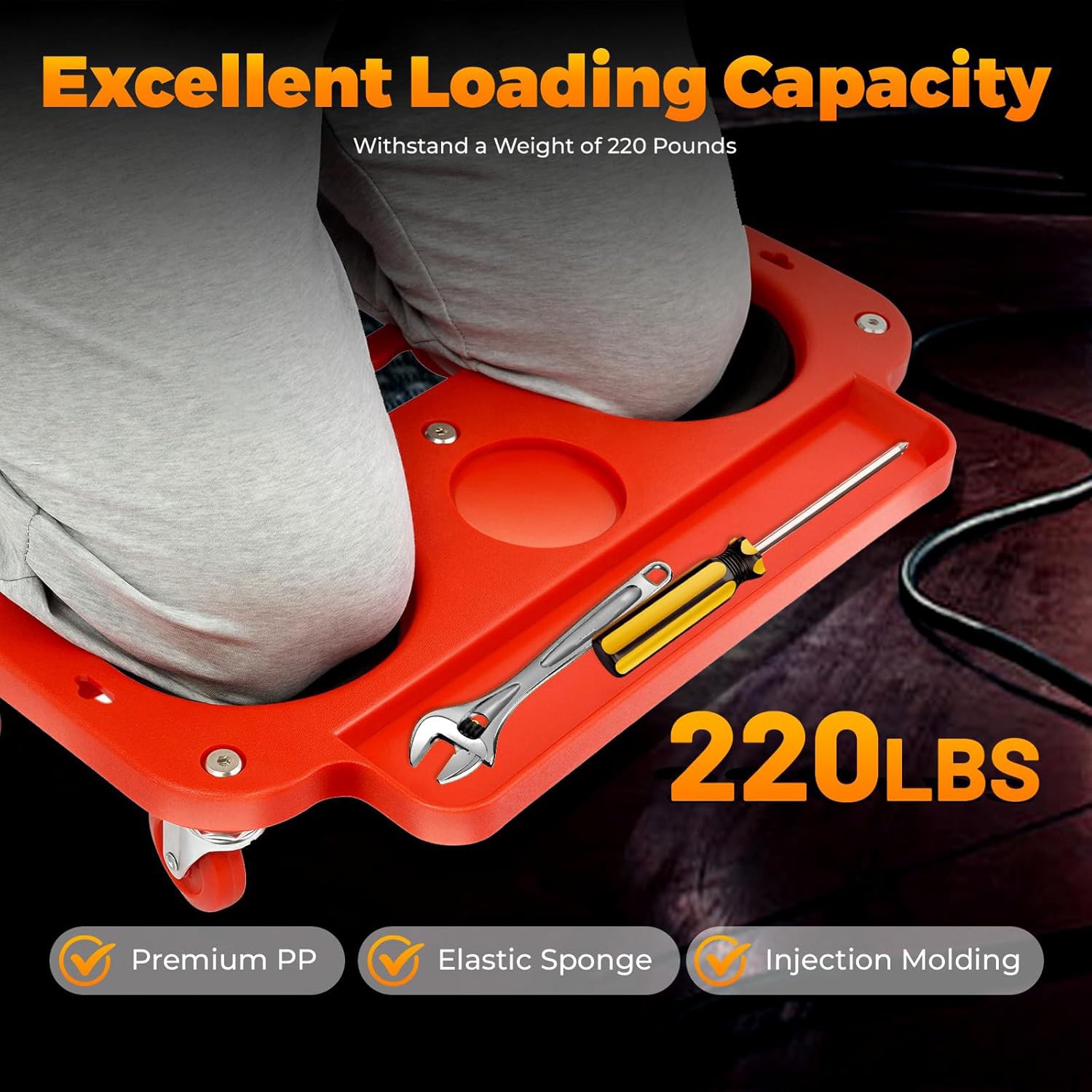 Padded Rolling Knee Creeper with 5 Swivel Castors Magnetic Equipped Tray Comfort
