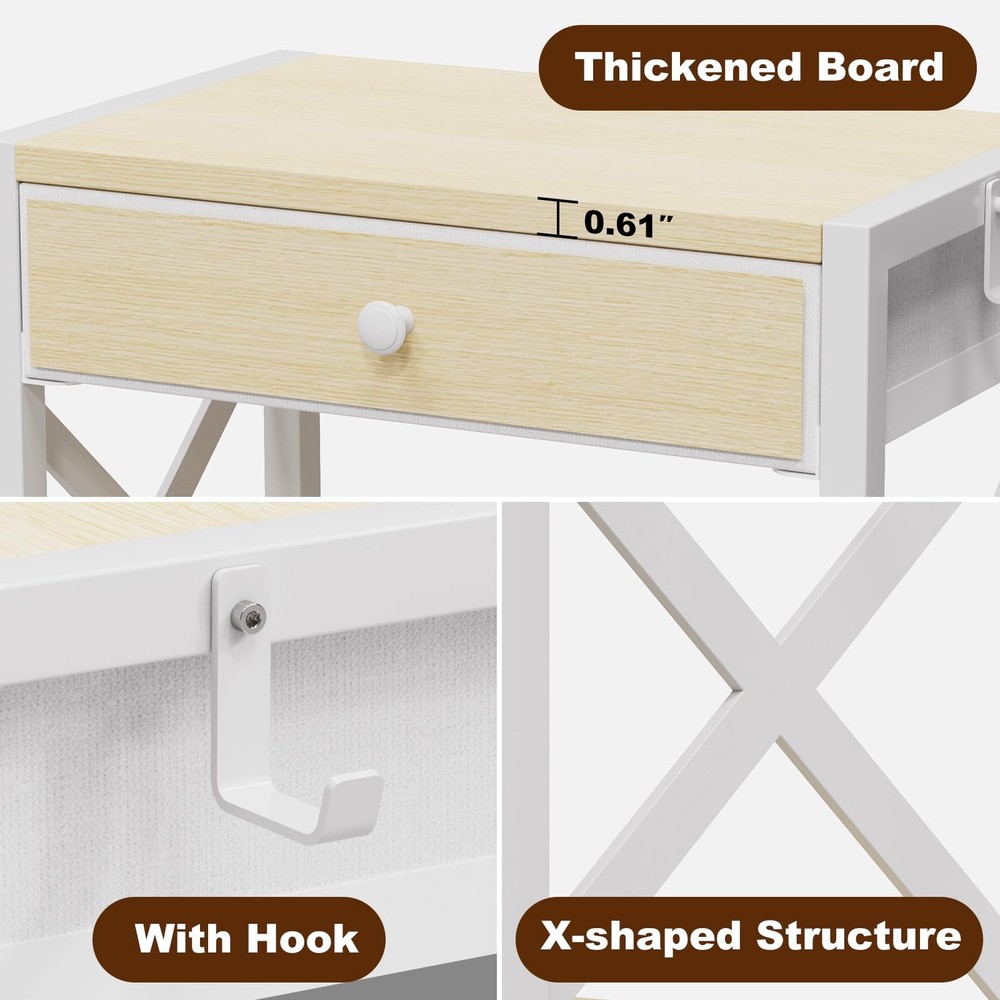 2-Tier Desktop Printer Stand Large Drawer Under Desk Storage Wheels Beige