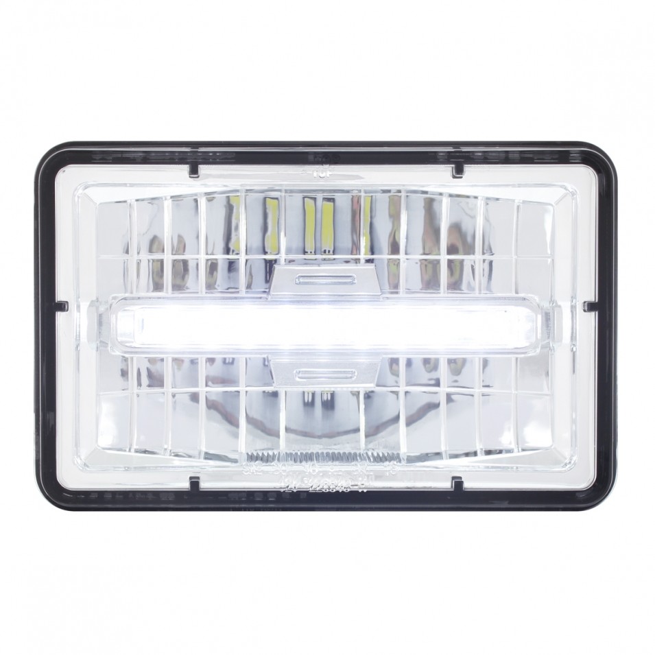 High Power LED 4� x 6� Rectangular Headlight w/ White DRL Bar- Low Beam