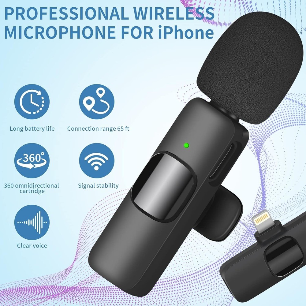 Wireless Lavalier Microphone for iPhone, Mini Professional Wireless Clip Mic,...