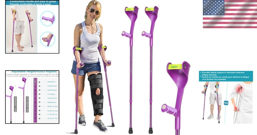 Folding Forearm Crutches with Anti-Drop Cuff - Adjustable & Lightweight