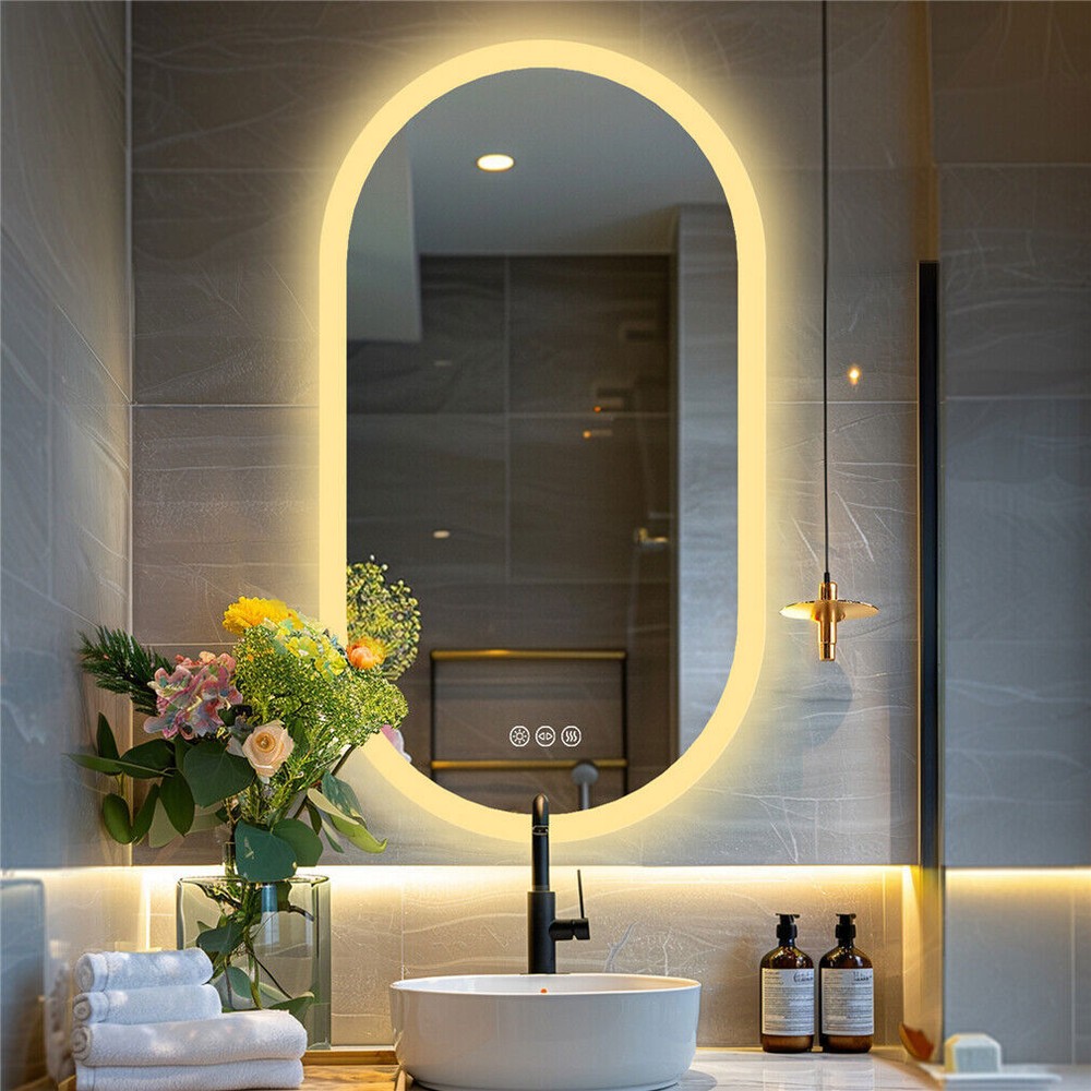 Frameless LED Bathroom Mirror 3 Color Dimmable Horizontal/Vertical Wall Mirrors