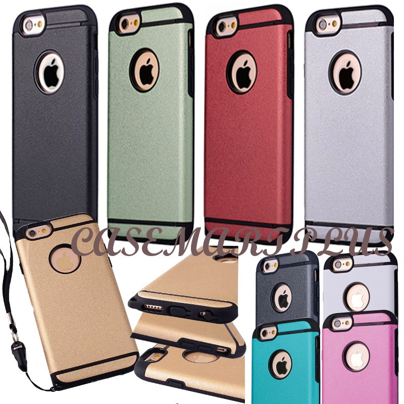 for iPhone 6 and 6s hard pc rubber case cover with strap hook 2 layers w/ window