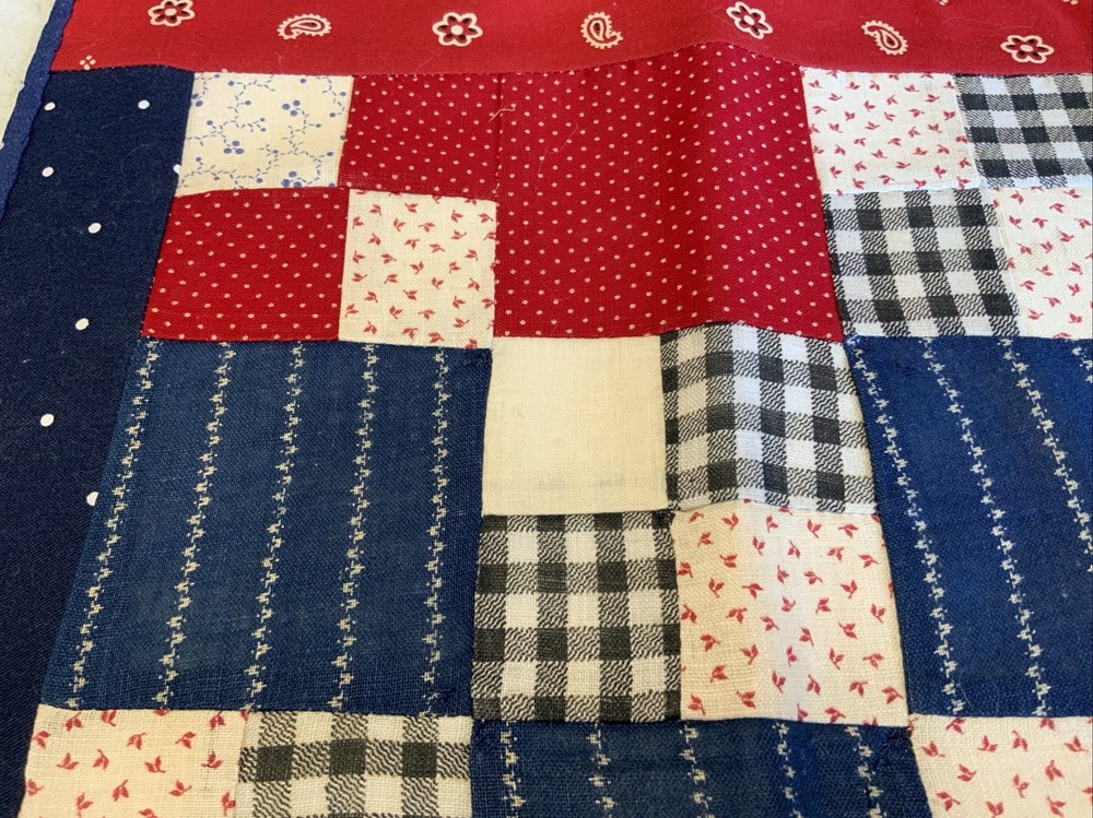 Vintage Antique Patchwork Quilt Table Topper Or Wall Hanging, Nine Patch, Multi