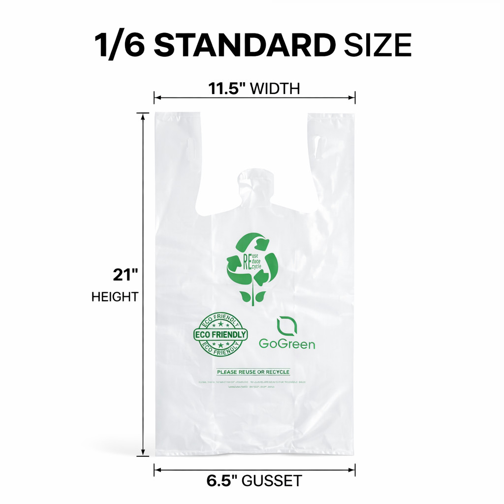 Clear Plastic T-Shirt Grocery Bags 3 Mil Heavy Duty Reusable 1/6 21x6.5x11.5