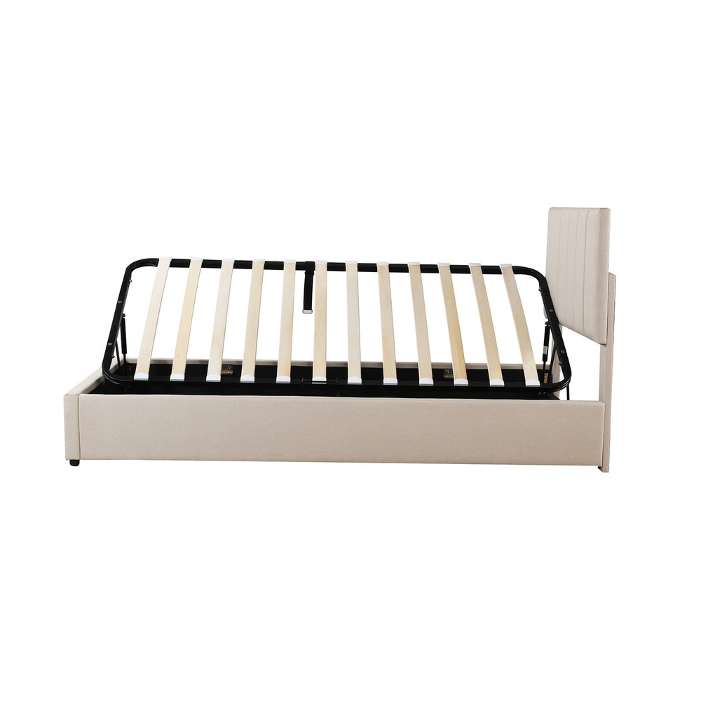 Twin Size Upholstered Platform Bed with a Hydraulic Storage System, Beige