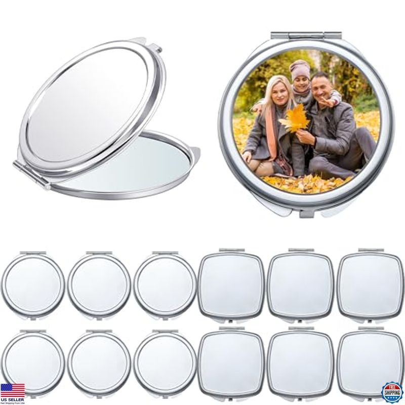 Jetec 12-Pack Compact Mirror Sublimation Blanks - Double-Sided Round & Square