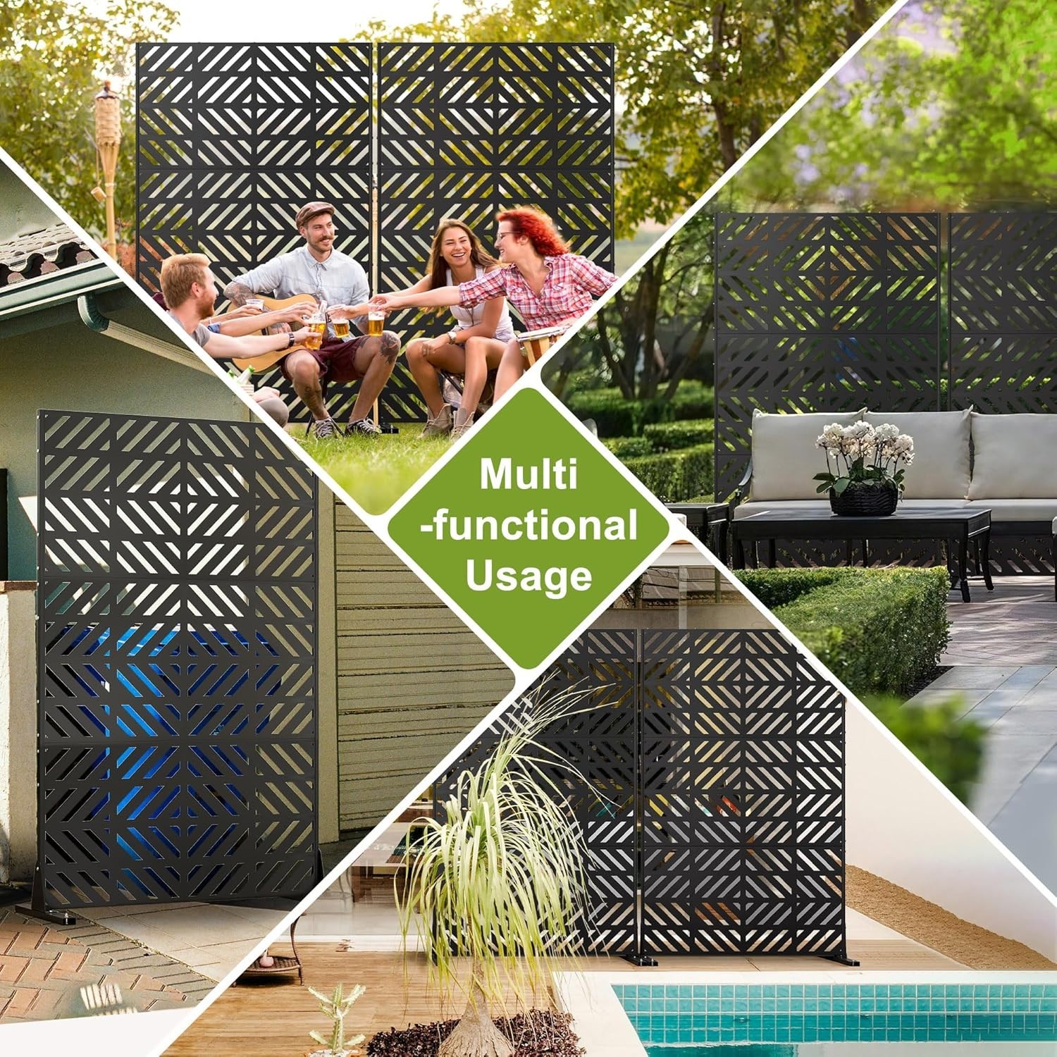 Metal Privacy Screen Outdoor 72" H×44" W,Freestanding Decorative Privacy Screen