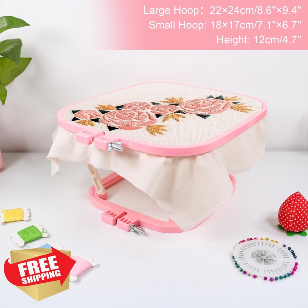 2-Layer Embroidery Frame Stand Adjustable Pink Small