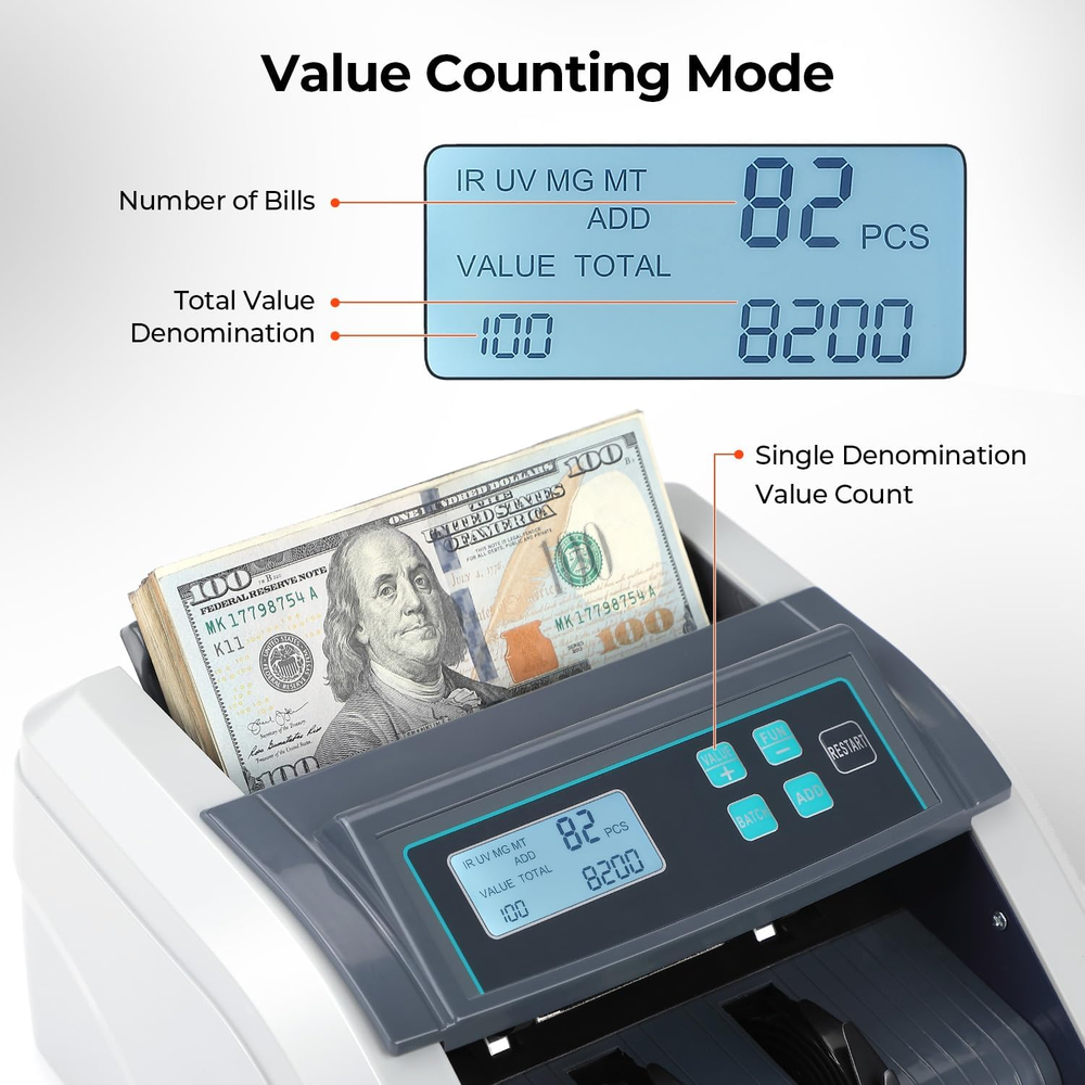 IMC51 Money Counter Machine Count Value, Add+Batch/Add+ Value Mode Bill Counter,