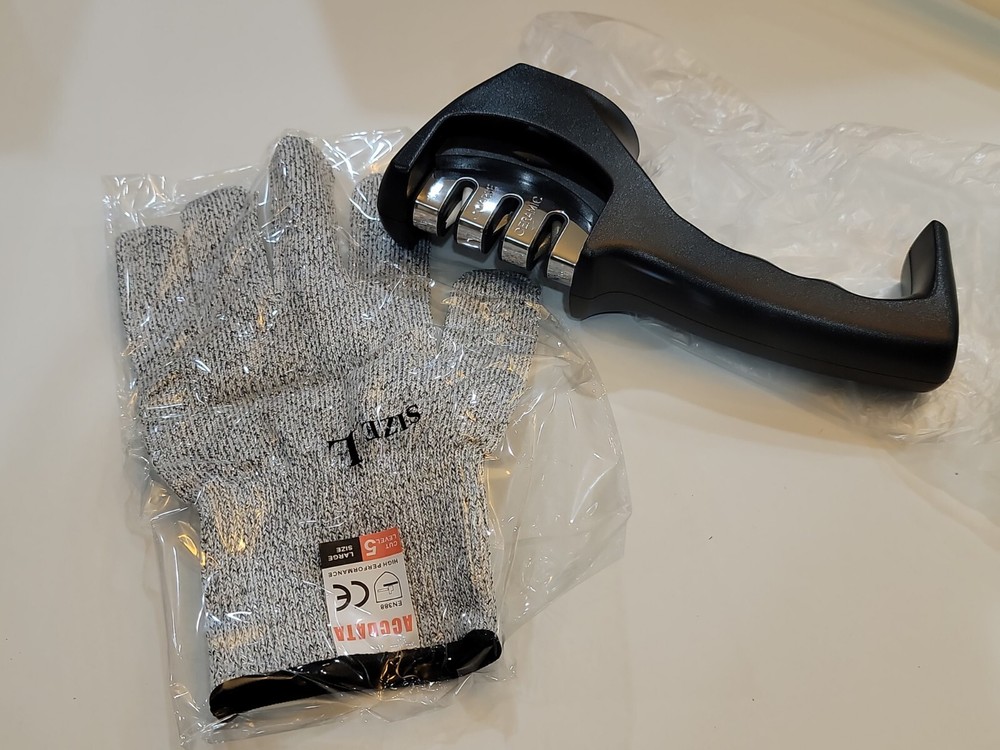 Knife SHARPENER Professional System Ceramic Tungsten includes glove!