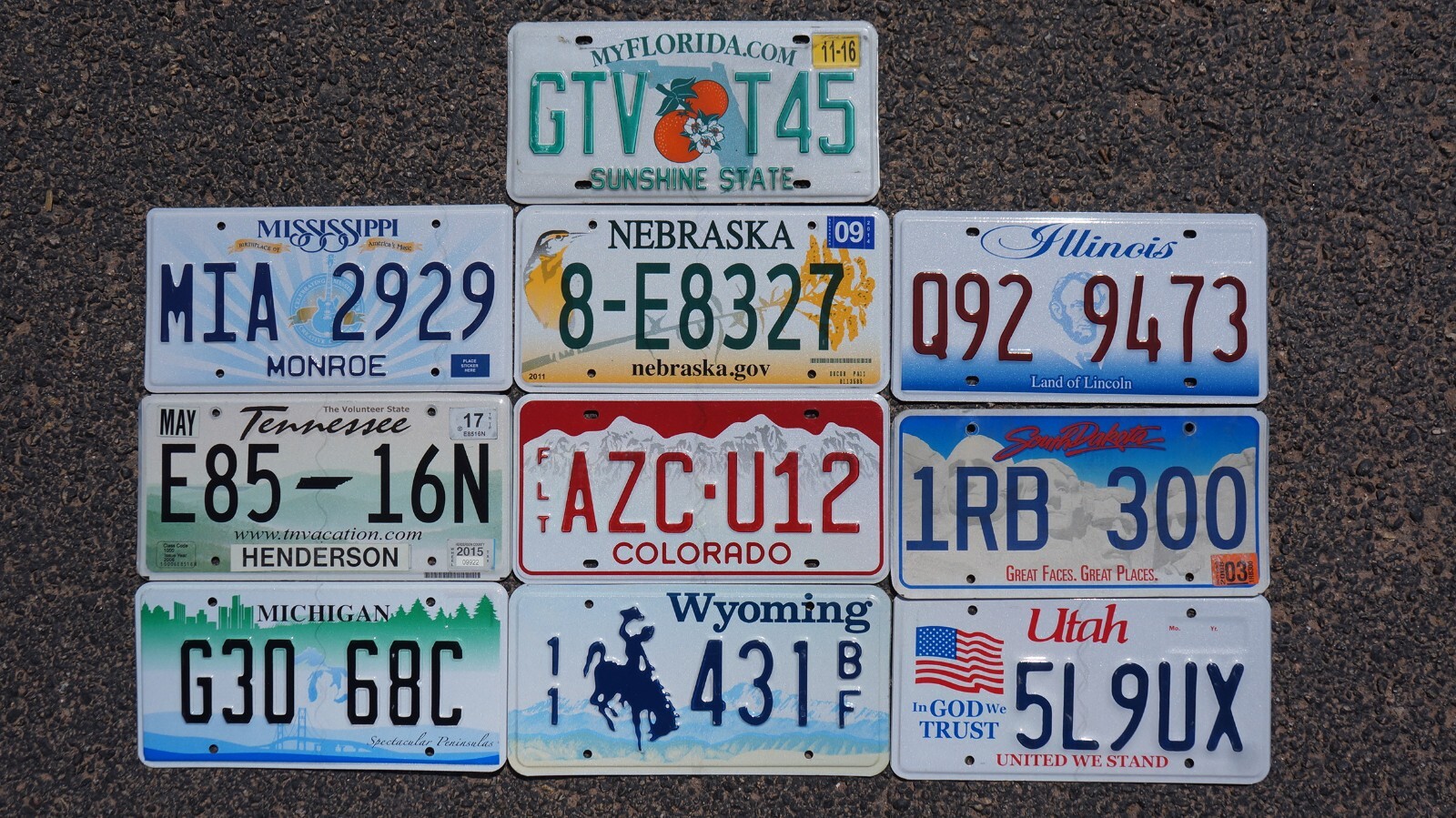 LOT of 10 License Plates COLORFUL & GRAPHIC USA Plate Tag GOOD Group