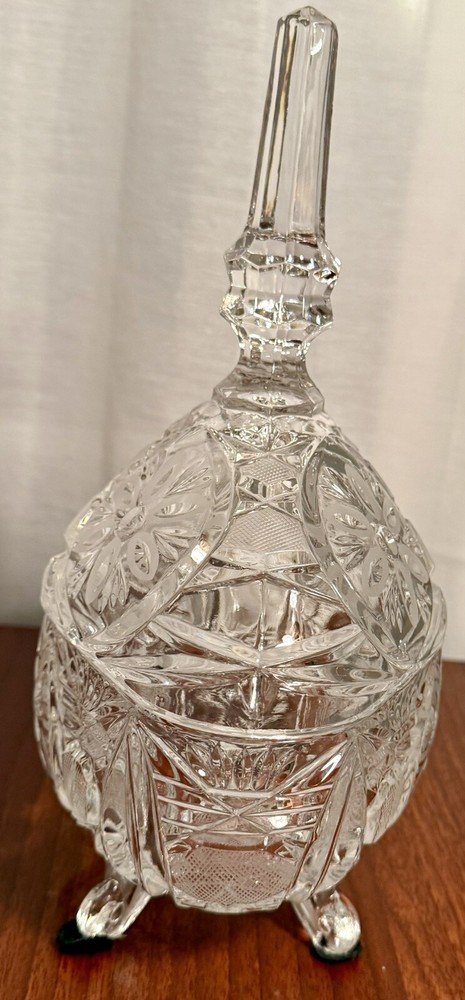 Large Heavy Etched Crystal Covered Oval Bowl/Dish