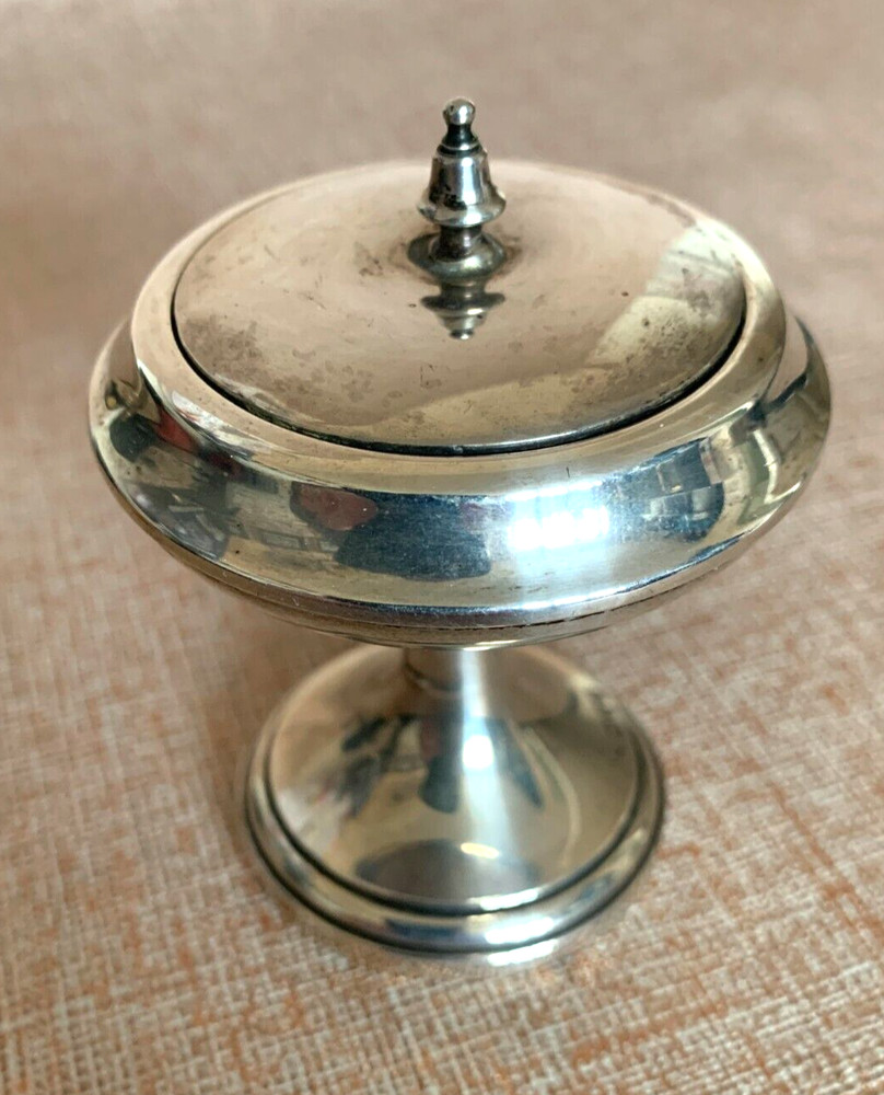 Antique Solid Silver Pedestal Patch Box with Mirror Lid Chester 1923
