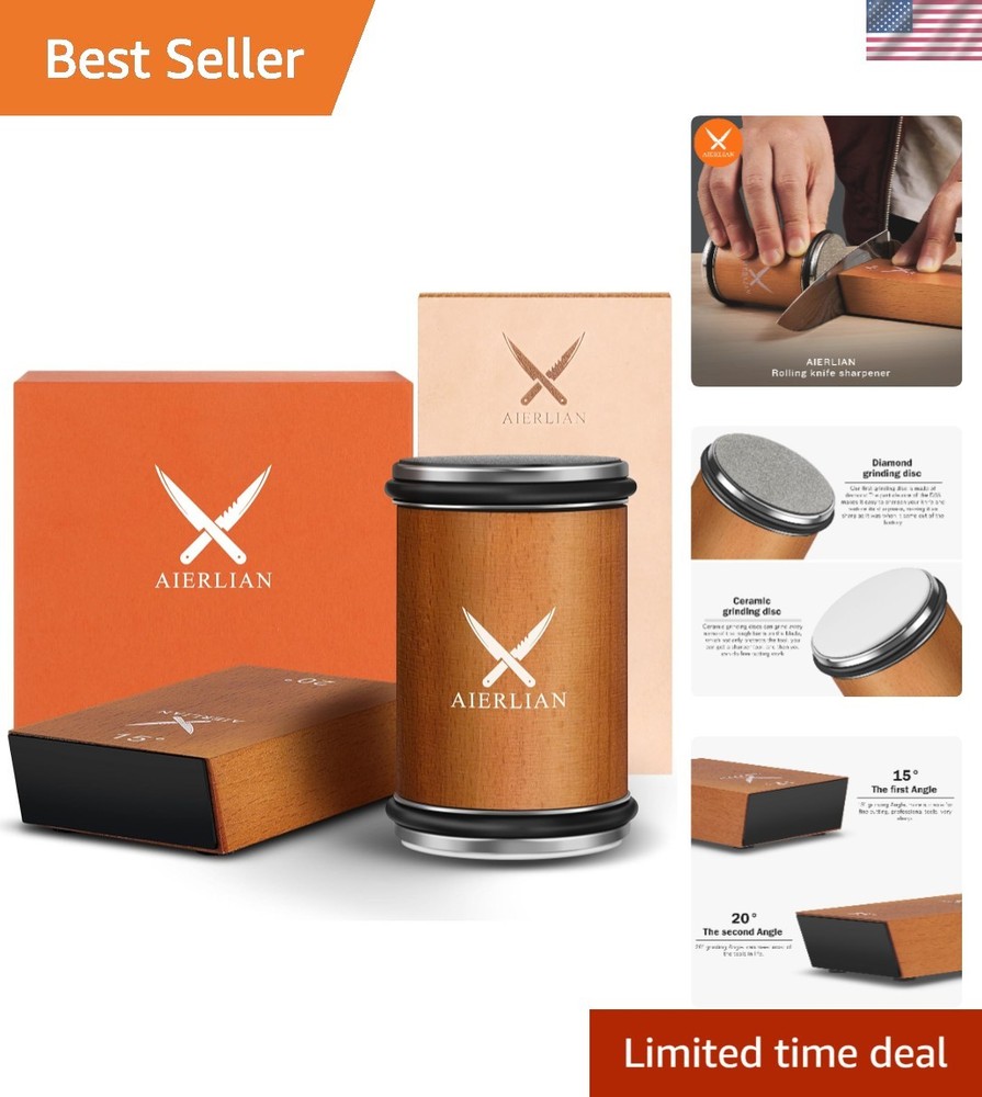 Rolling Knife Sharpener Kit with Diamond & Ceramic for Precision Cutting