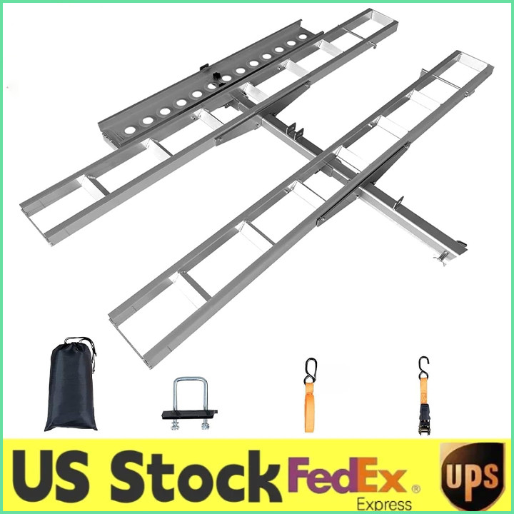 600lb Anti-Wobble Motorcycle Hitch Carrier Rack Non-Slip Arched Ramp FIT 2"Hitch