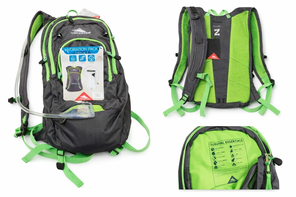 High Sierra Visalia 9 Hydration Backpack 2L Bladder Gray Green NWT