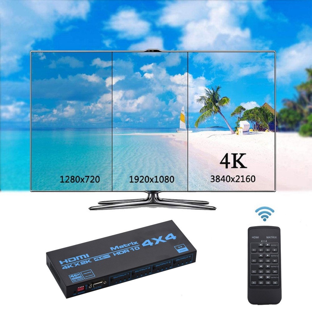 4 In 4 Out 4K HDMI Matrix Switch with EDID Extractor and IR Remote Control