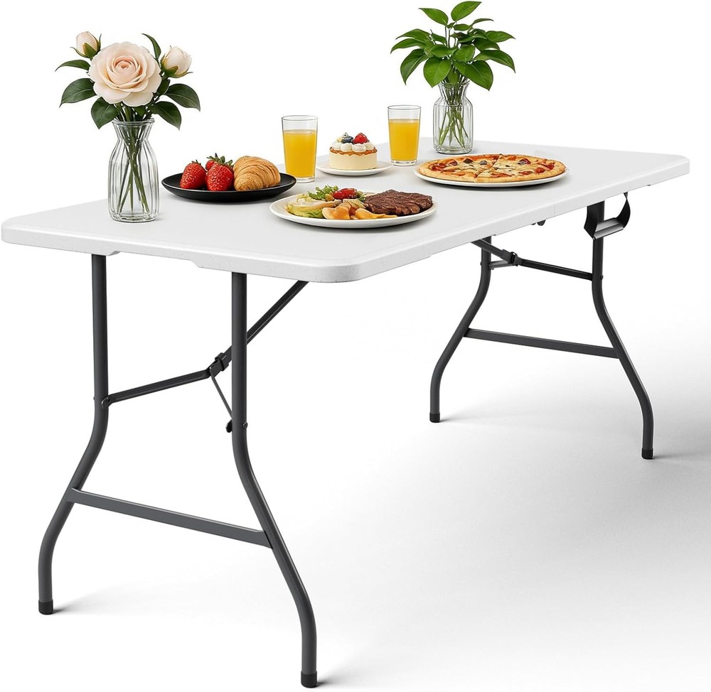 Folding Table 5FT Heavy Duty Plastic Table, Foldable&Portable, Fold-in-Half Util