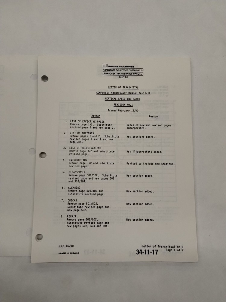 Smiths Industries Vertical Speed Indicator Component Maintenance Illust. Parts