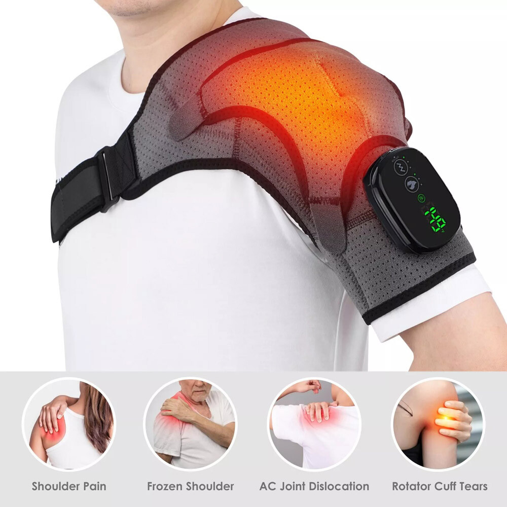 Electric Heated Shoulder Massager With Vibration Massage Brace Joint Pain Relief