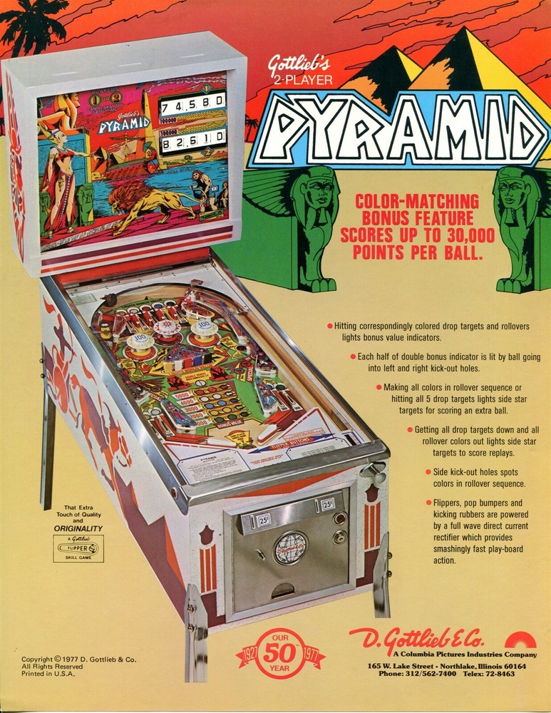 Pyramid Gottlieb Pinball Flyer / Brochure / Ad Mint