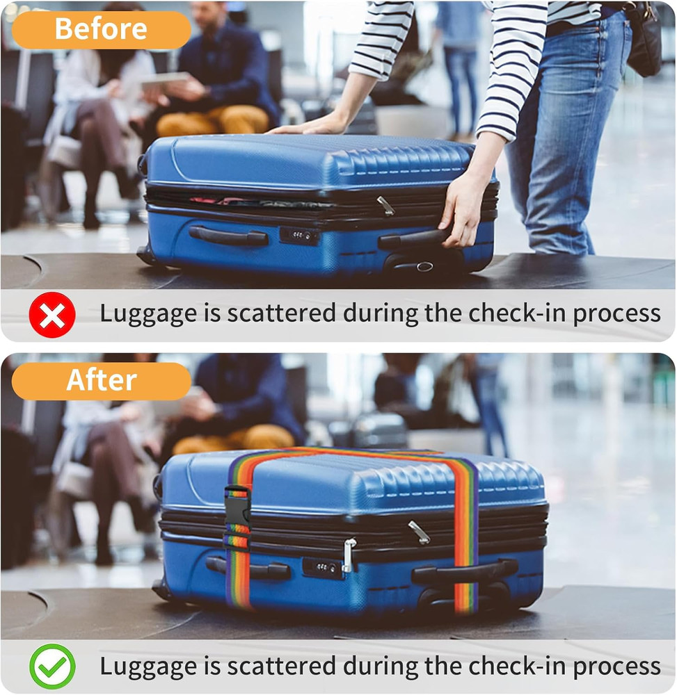 4 Pack Luggage Straps 79" Long Belts Keep Suitcase Secure While Traveling, TSA A