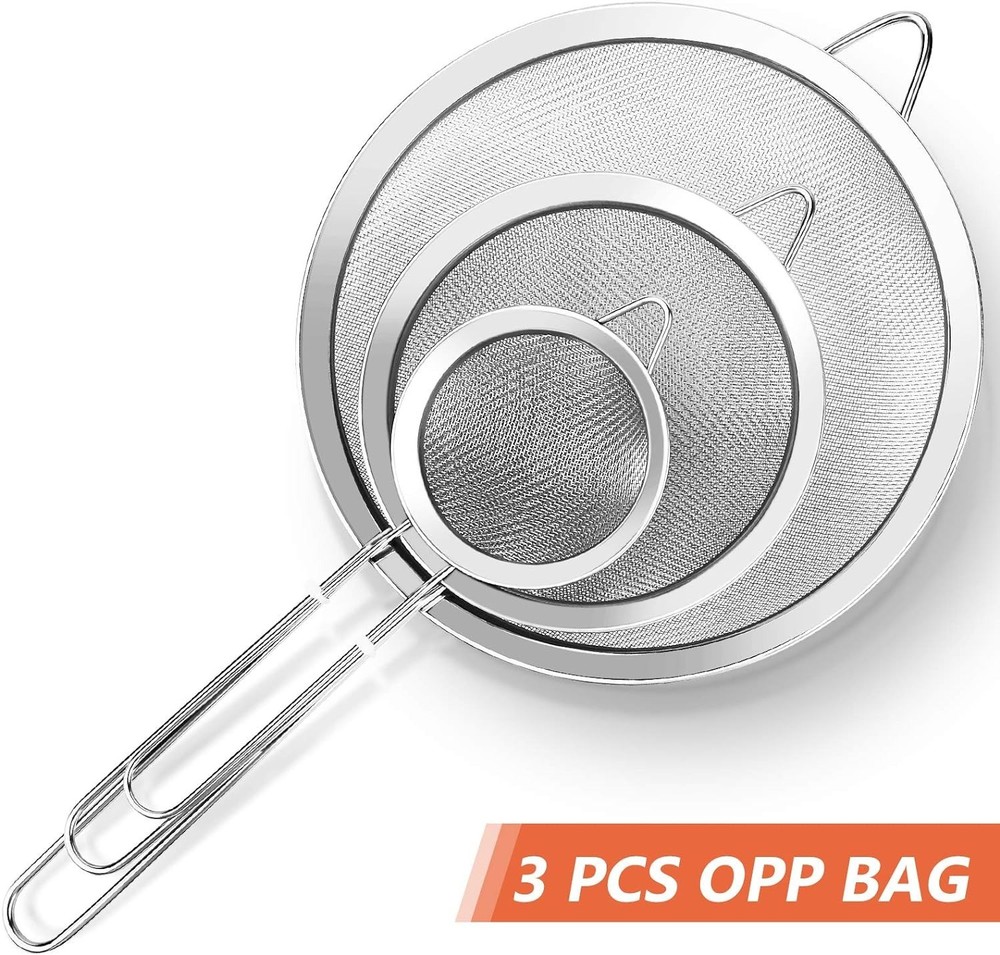 Versatile 3-Pc Stainless Steel Strainer Set - Perfect for Sifting & Straining