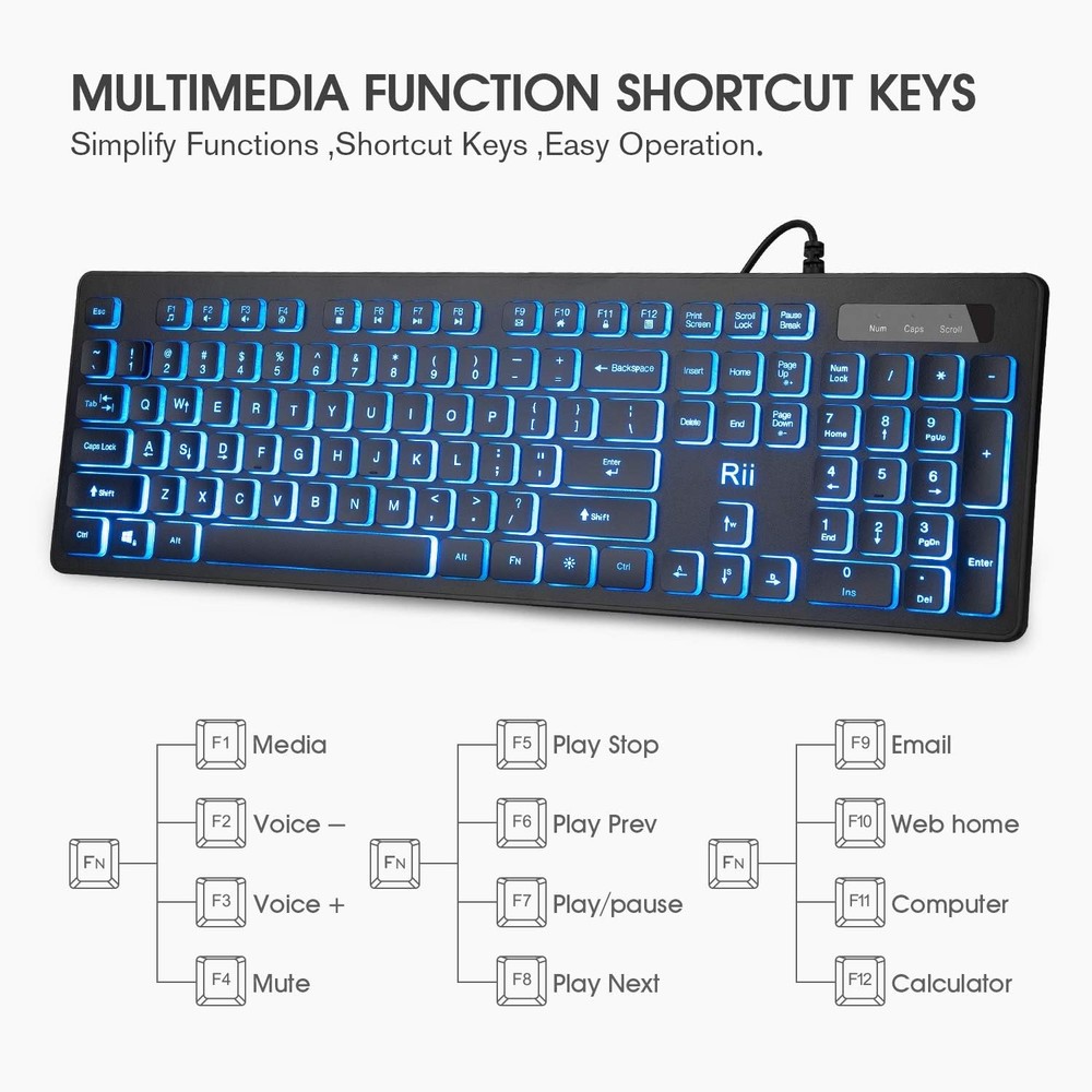 Three Colors Backlit Wired Keyboard and Mouse Combo