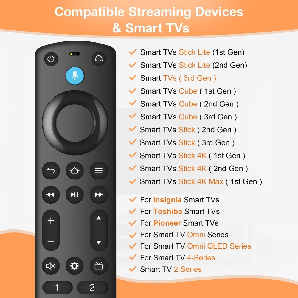 Replacement Remote Control Compatible with Fire Smart TV Stick Black