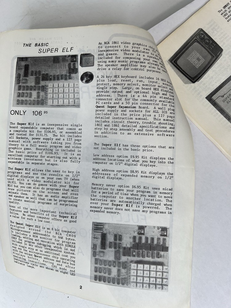 Quest Super ELF 1802 Expendable Micro Computer Accessories Catalog W Discription