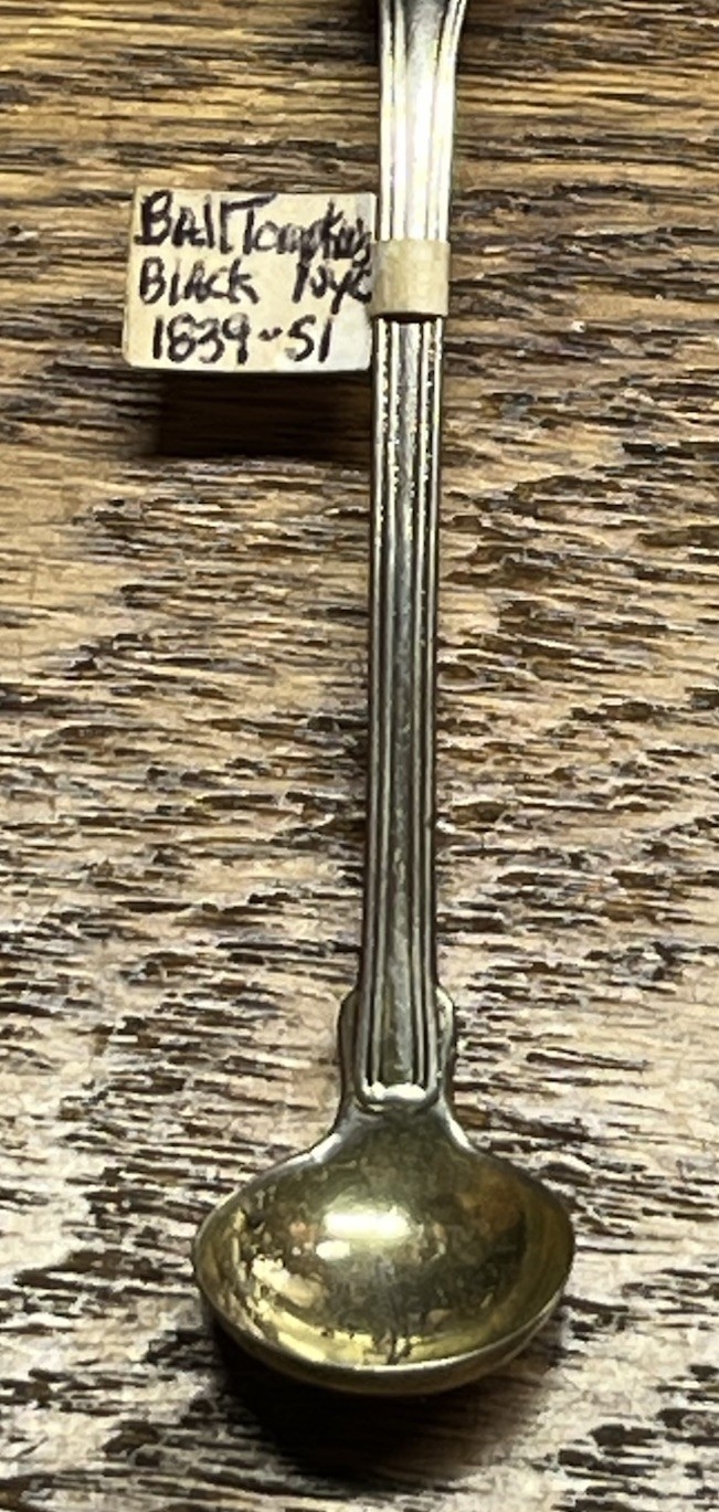 American Coin Silver Fiddle Thread Mustard Ladle Ball Tompkins Black NYC Mono