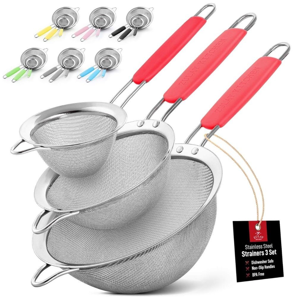 Premium Stainless Steel Fine Mesh Strainer Set of 3 – Kitchen Sieves