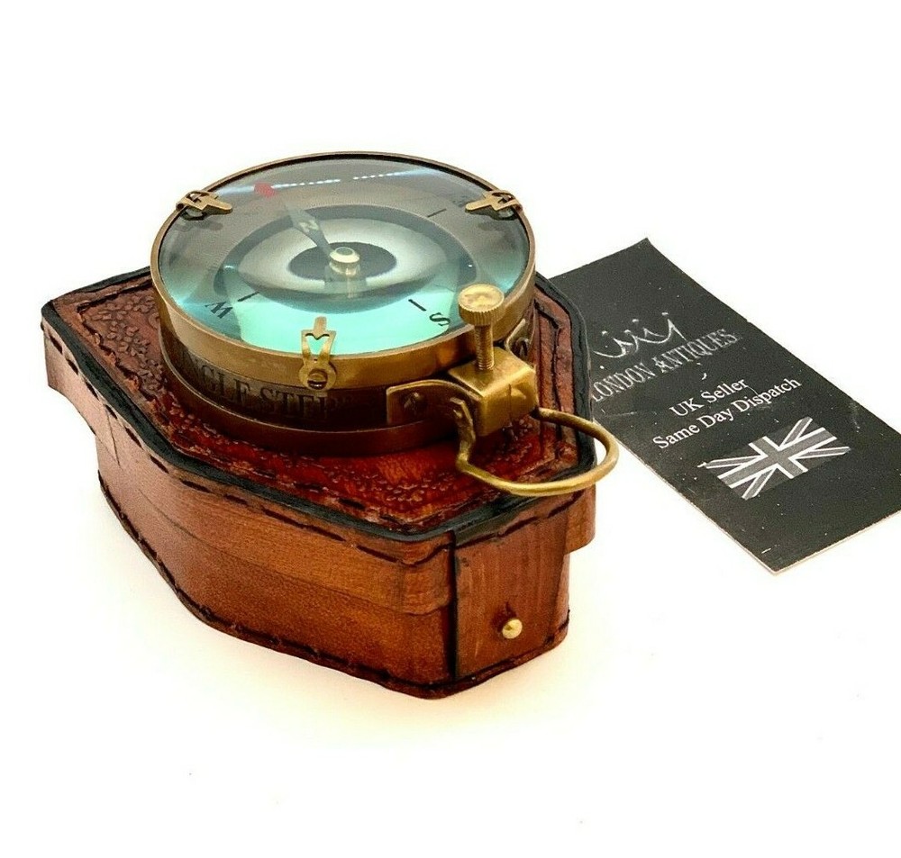 Antique Nautical Map Reading Compass 3" Navigation Pocket Compass with Case