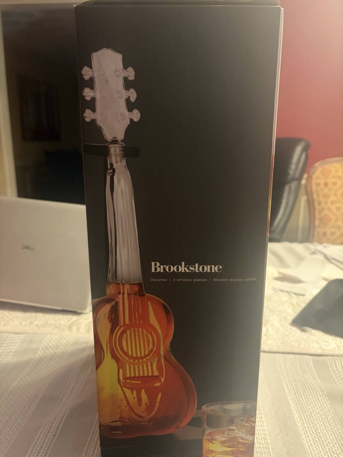 Brookstone Strum And Sip Guitar Whiskey Decanter With Two Glasses. Brand new.
