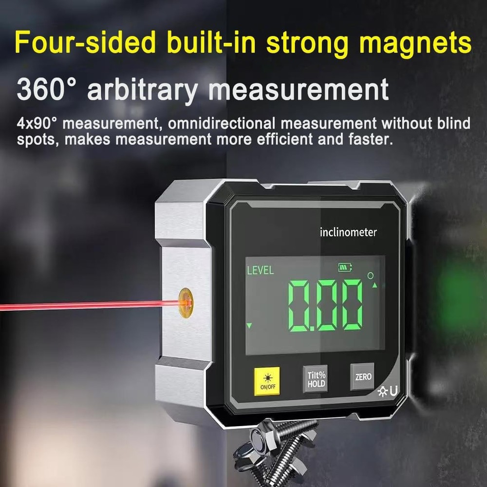 Digital Laser Angle Finder inclinometer, Protractor Tool, 4×90° High Accuracy...