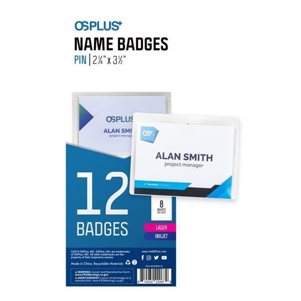 OS Plus Horizontal ID Badge Card Holder Pouch, School Storage, 12 Pack