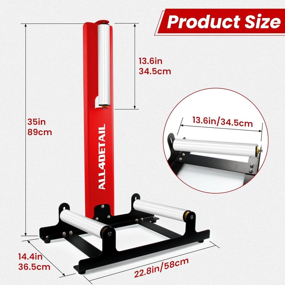 360° Rolling Wheel Detailing Stand Heavy Duty Red